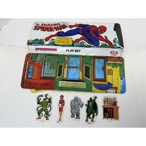 Vintage 1973 Ideal Amazing Spider Man Foldout Play Set With 5 Figures